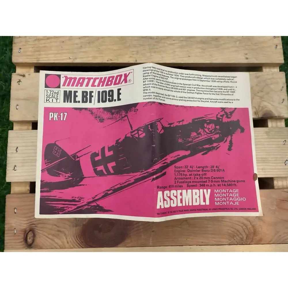 Messerschmitt BF/109.E 1:72 MatchboxPK-17 VTG Seal Model Airplane Kit